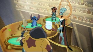 Jumba, Pleakley, Stitch, and Lilo are commended by the Grand Councilwoman.